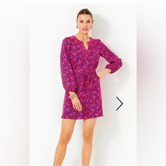 Lilly Pulitzer Olivine Long Sleeve Belted Shift Dress - Picture 3 of 8